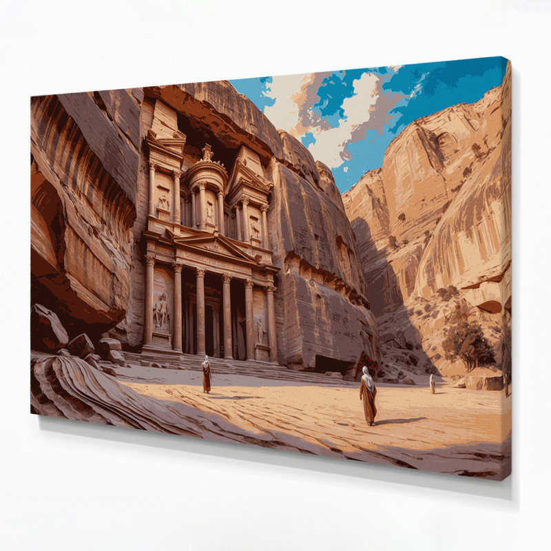 Art mural sur toile brun avec villes de Petra, H 24 po x l 36 po