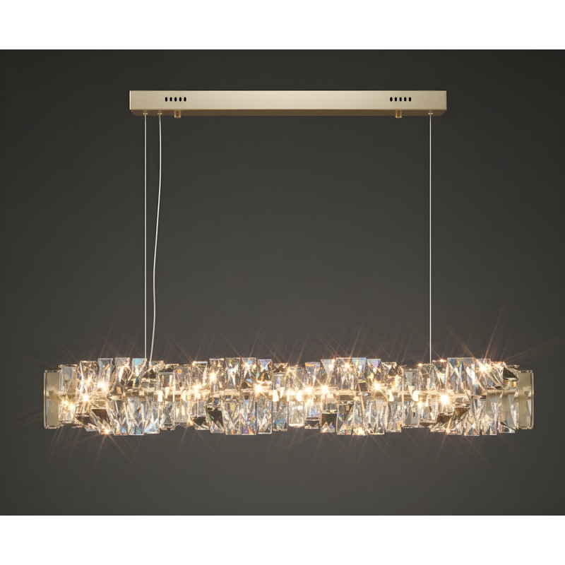Bernhilde 1 - Modern LED Crystal Twisted Bar Chandelier – Adjustable Silver Ceiling Light, 12cm H x 120cm W x 12cm D