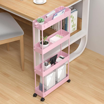 Slim Storage Cart 4 Tier,Bathroom Organizer Rolling Utility,Mobile Shelving Unit Slide Out For Office, Kitchen, Laundry Room & Narrow Places
