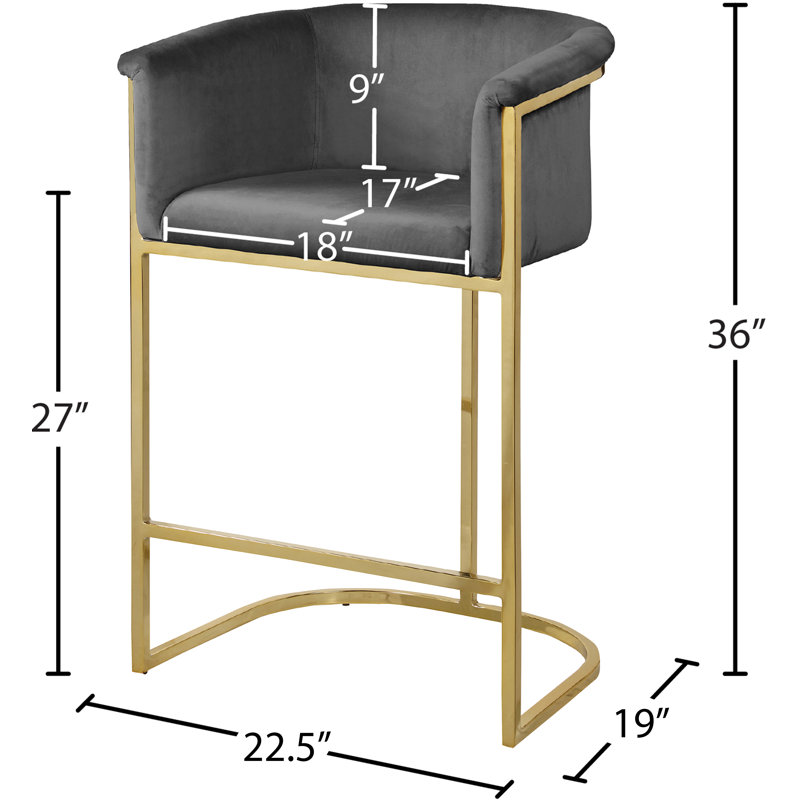 Hani Upholstered Counter Stool with Metal Frame, Grey Velvet