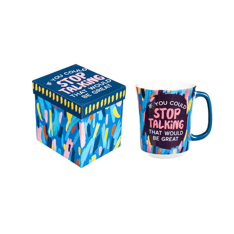 14 oz. Ceramic Cup with Matching Gift Box, "Stop Talking"