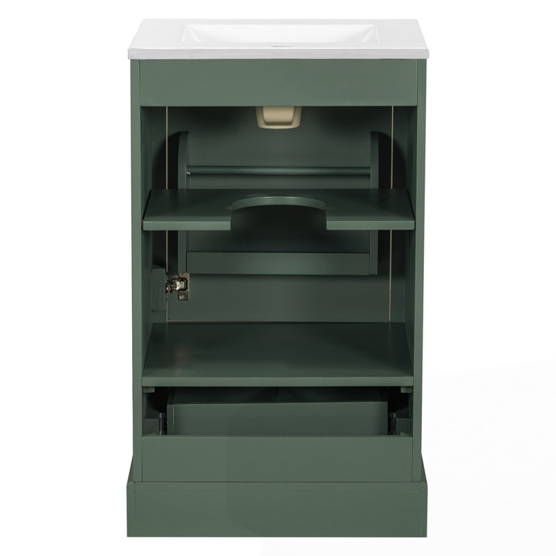 Meuble-lavabo 20 po avec lavabo en céramique, Vert / Gris