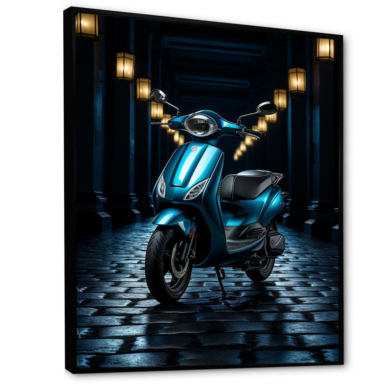 Scooter électrique bleu II, Cadre flottant noir, 32" H x 24" W