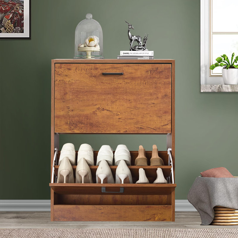 12 Pair Flip Down Shoe Storage, Oak