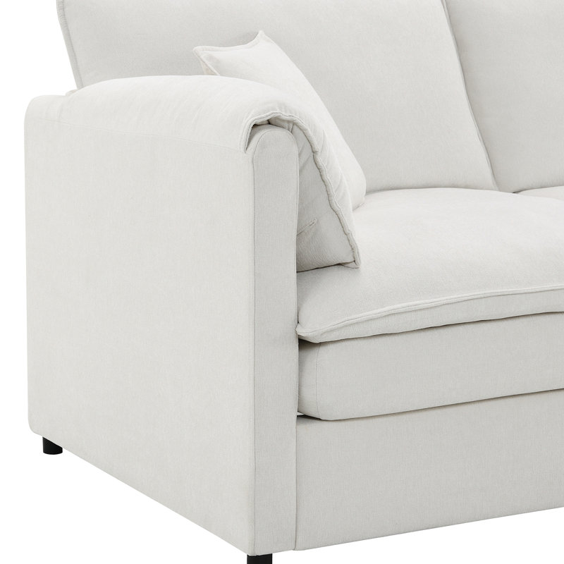 Chenille 6 places en forme de U avec coussins doubles et repose-pieds mobiles, éclat de salon, housse de lit en tissu crème, doux