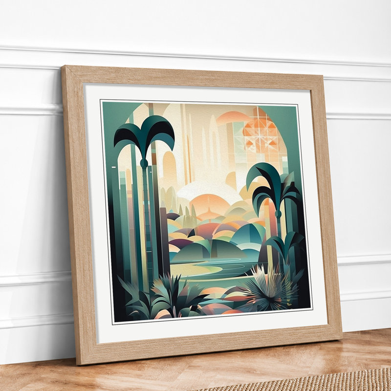 Landscape Art Deco No.3 - Framed Print, Oak