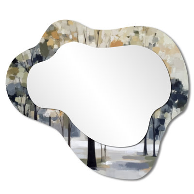 Cottage Decorative Wall Mirror – White and Black Birch Trees Forest Panorama, Metal Print