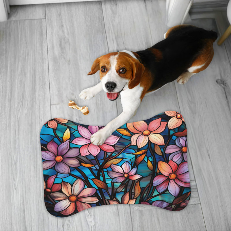 Glass Blossom Patterns - 1 Piece Bone Shape Feeding Mat, Medium (18")