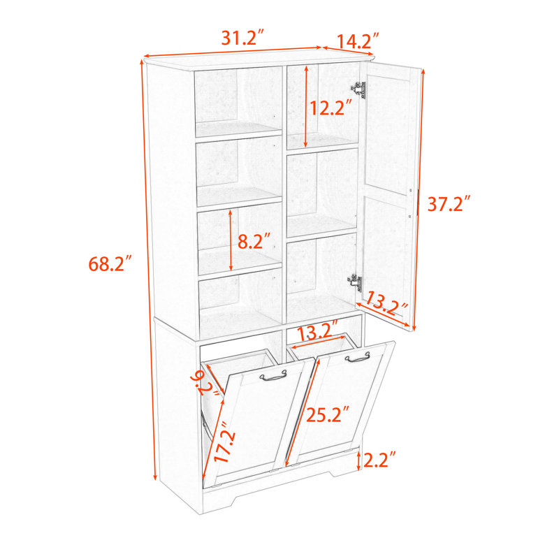 Élégante armoire de rangement haute avec beaucoup d'espace de rangement, fabrication en panneau de fibres à densité moyenne durable