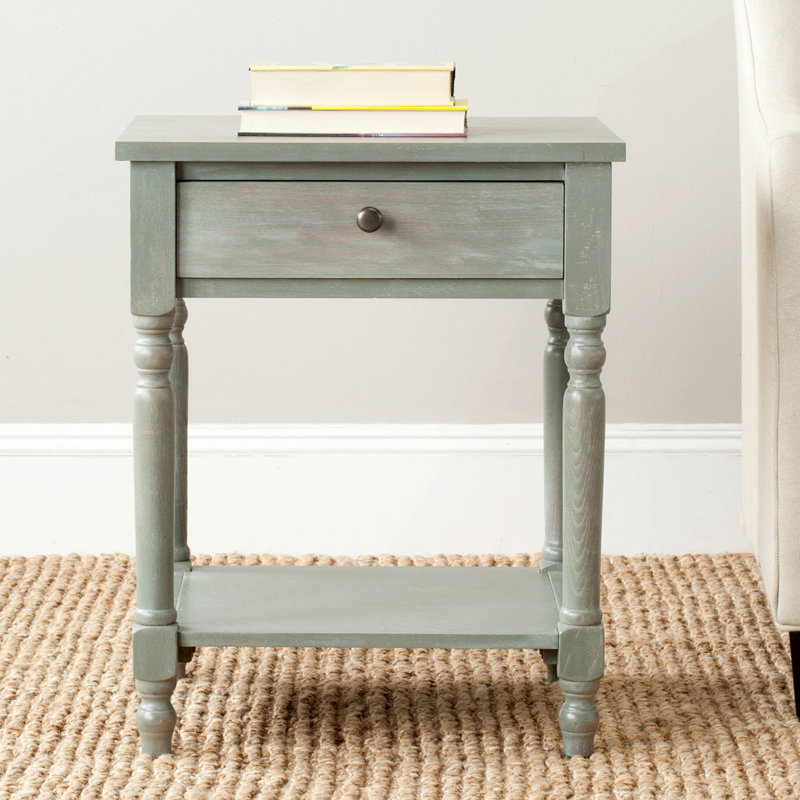 Tami Pine Nightstand - Vintage Style Solid Wood End Table with 1 Drawer & Open Shelf for Any Bedroom, Ash Gray