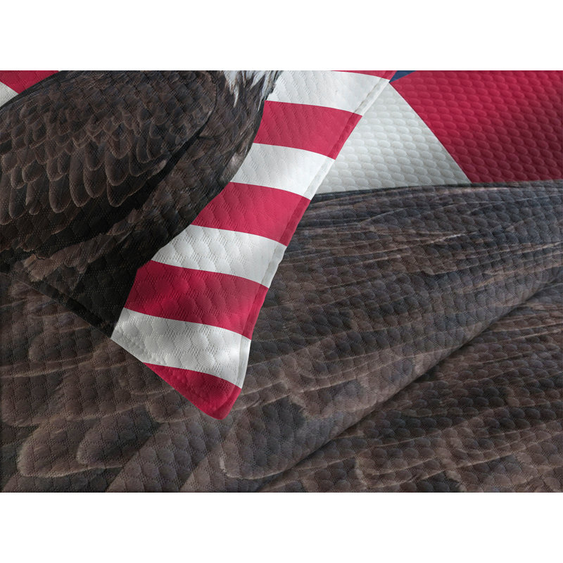 Patriotic Eagle and Flag Queen Bedspread Set in Multicolor