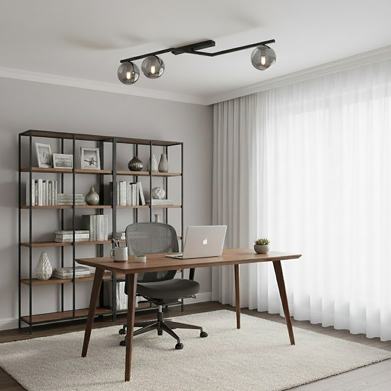 Glass Flush Mount, Graphite, 3 Lights