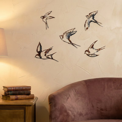 Décoration murale 5 pièces oiseaux en métal