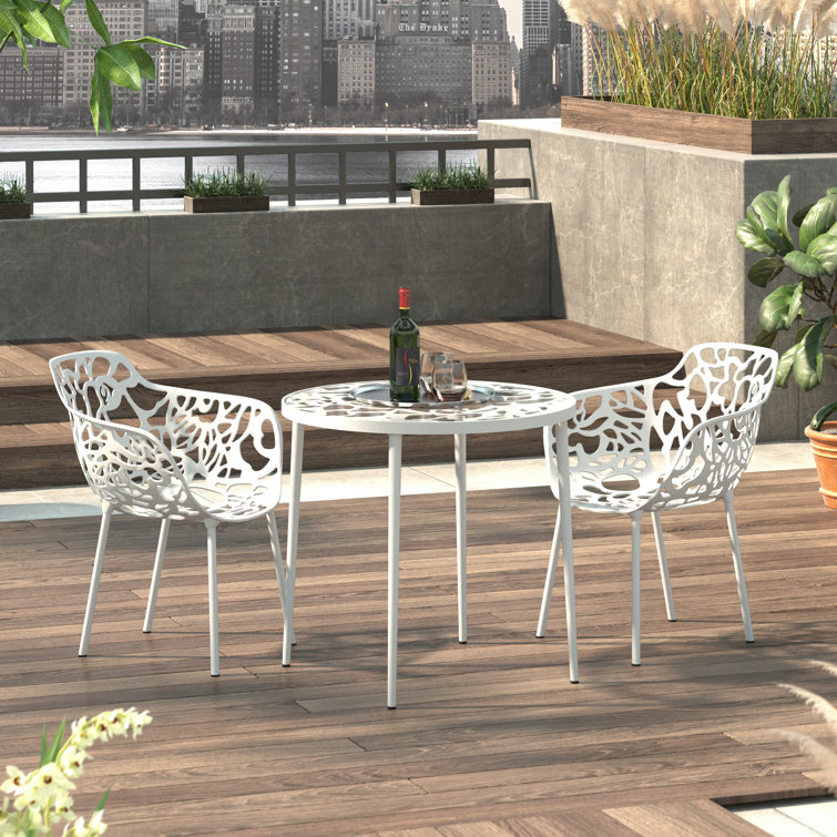 Rabia 31" Bistro Dining Table with Glass Top Flower Pattern Design and Painted Aluminum Base