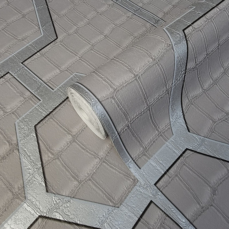 Papier peint alligator à motif de treillis métallique gris hexagonal Engver Geo
