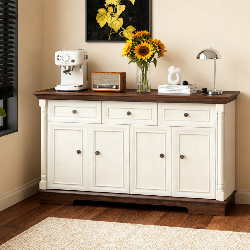 Armoire de cuisine Farmhouse, Blanc/noyer