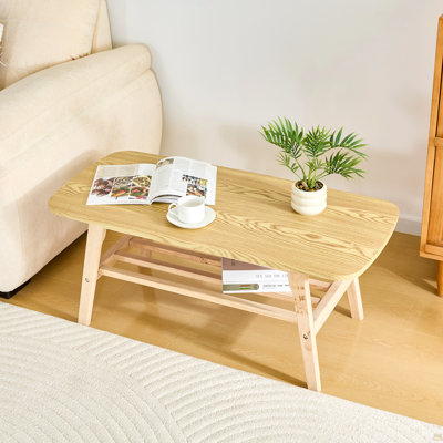 39 Inch Solid Wood Coffee Table - Double-Layer Storage Wooden Center Coffee Table With Very Large Storage Space, Suitable For Living Rooms, Apartments, And Offices
