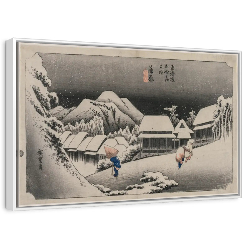 Neige du soir à Kambara, Cadre flottant blanc, 37 po x 25 po