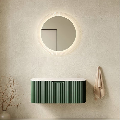 Armoire murale en contreplaqué de 36 po avec comptoir en pierre frittée blanc de Carrare, un tiroir, sans lavabo, sans robinet et drain, de couleur vert foncé