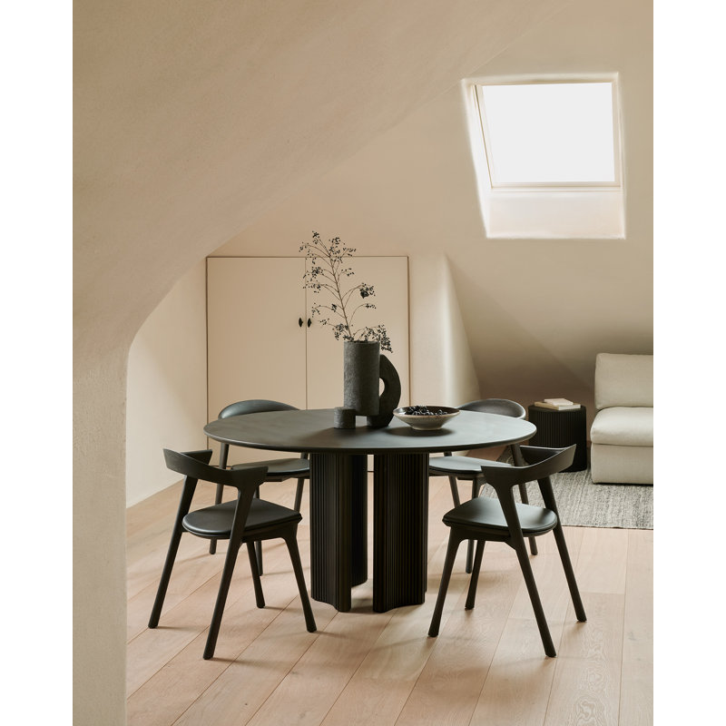 Roller Max Round Solid Wood Dining Table, Dark Brown