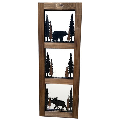 Miroir suspendu en métal avec cadre en bois