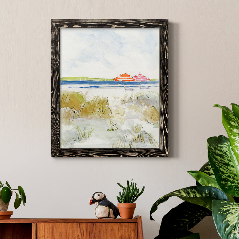 «Sketchy Beach II», peinture sur toile encadrée, Cadre noir, H 20 po x l 17 po x P 1,5 po