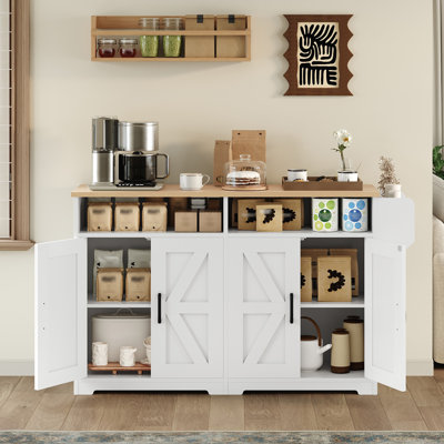 Coffee Bar Cabinet Farmhouse Sideboard Buffet Cabinet Kitchen Island with Storage and Hooks