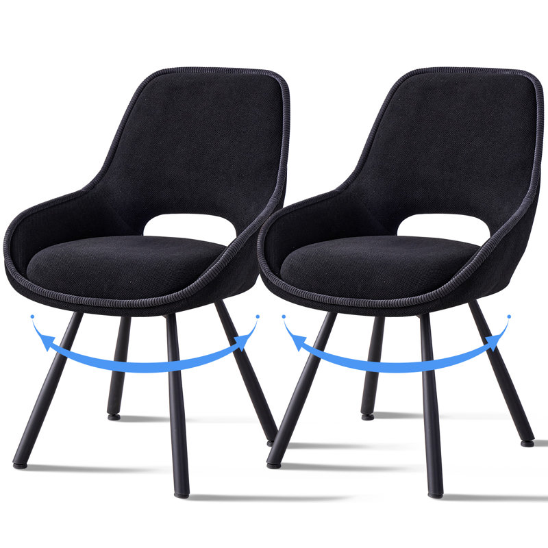 Swivel Dining Chairs Set Of 2, Modern Upholstered Fabric Kitchen Chair With Thicken Cushions for Living Room, Bedroom, Black