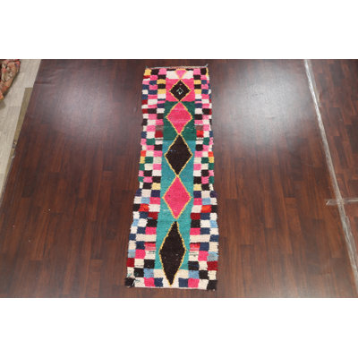 Tapis de couloir multicolore en laine noué à la main de conception unique 2 pi 9 po x 9 pi 5 po