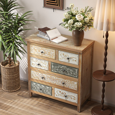 Commode vintage en bois à 6 tiroirs, multicolore, idéal pour la chambre, le salon et la salle à manger. Meuble d'appoint décoratif pour la chambre.