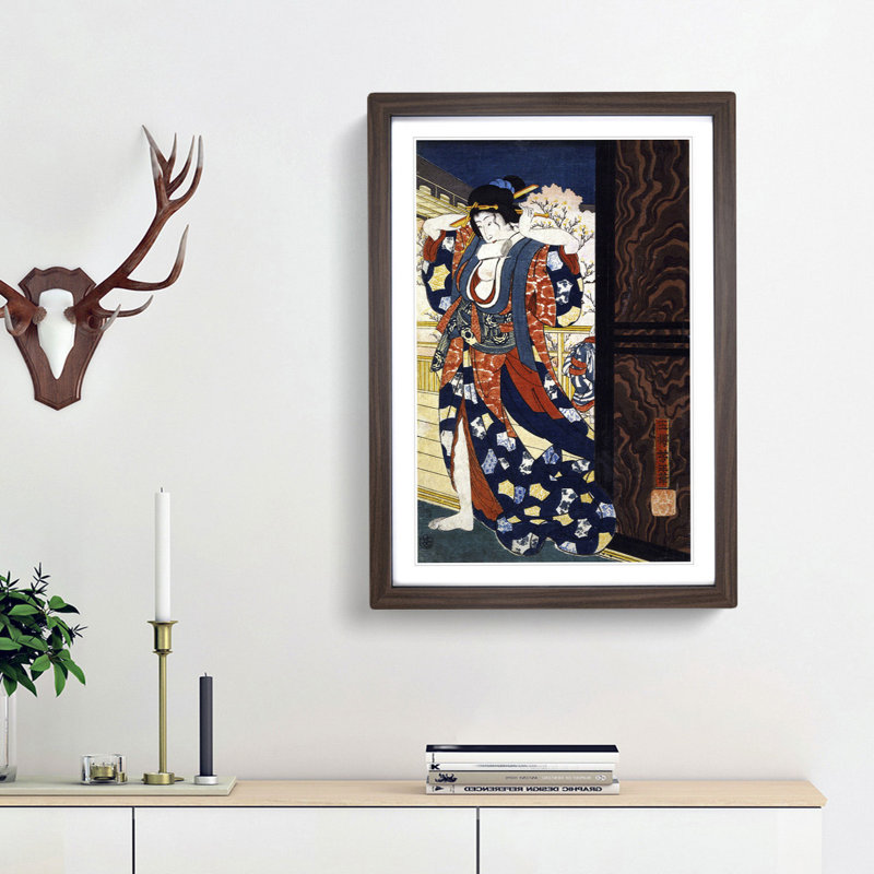 Courtesan Fixing Her Hair by Tsukioka Yoshitoshi - Picture Frame Painting Print, 36cm H x 27cm W x 2cm D, Walnut Framed