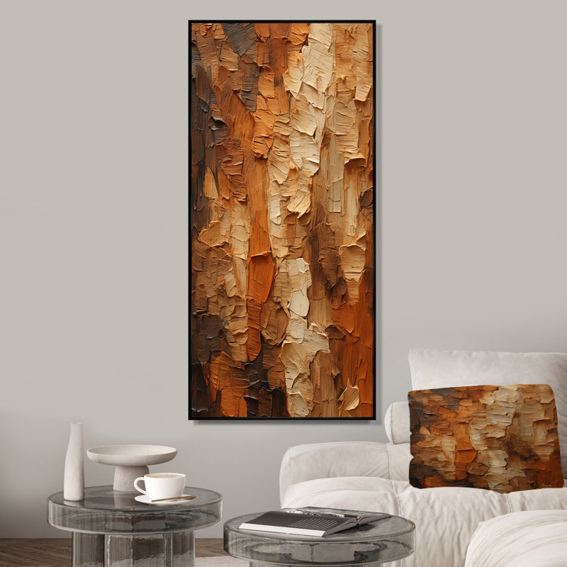«Brown Tree Bark Essence 2», reproduction sur toile encadrée, Cadre flottant noir, H 60 po x l 28 po x P 1,5 po