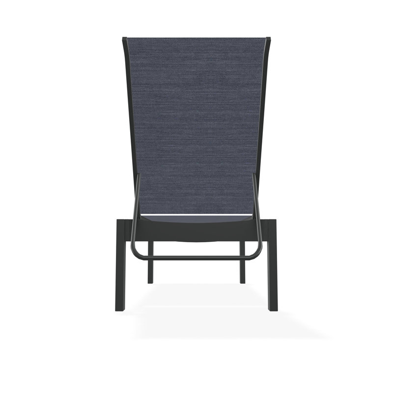 Leeward Sling Marine Grade Polymer Lay-flat Stacking Armless Chaise with Wheels, Alloy Sunbrella®, Graphite