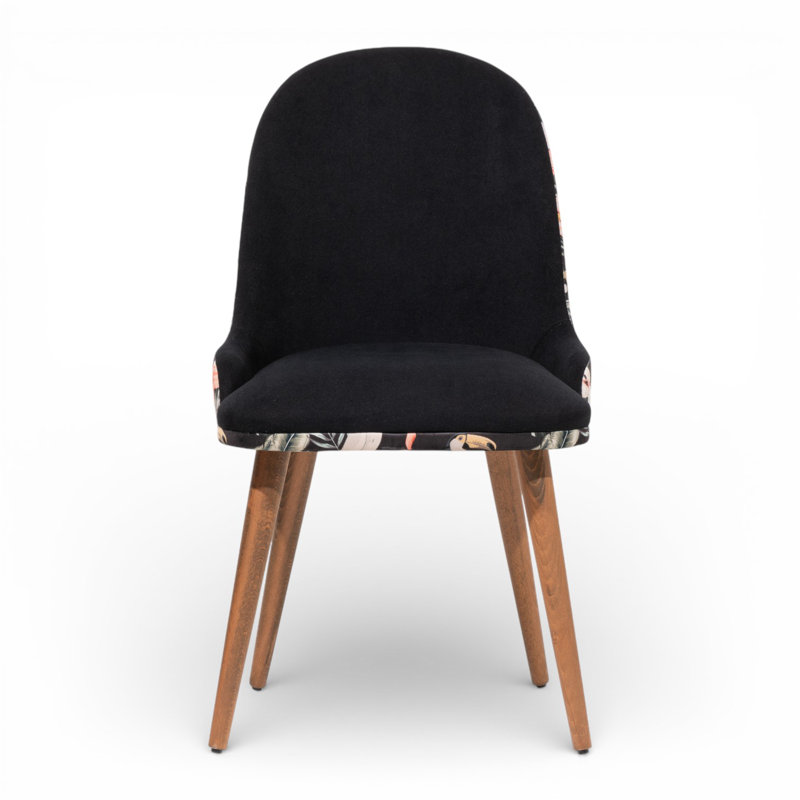 Chaise de salle à manger rembourrée Mid-Century avec imprimé floral tropical et imprimé perroquet
