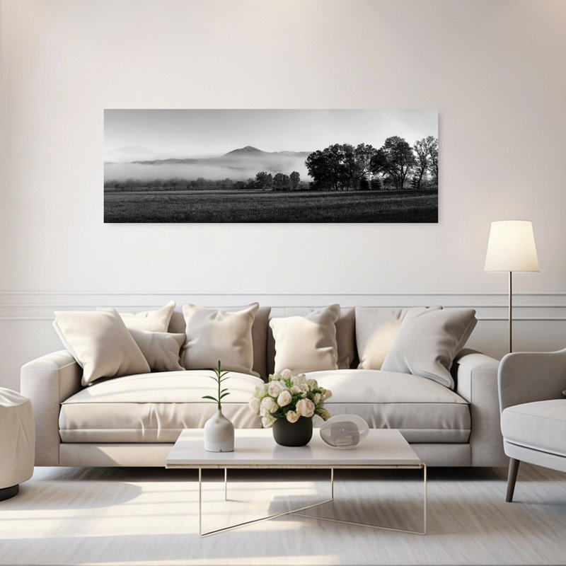 Fog over mountain Cades Cove Great Smoky Mountains National Park Tennessee USA 1 Piece Wrapped Canvas Panoramic Wall Art