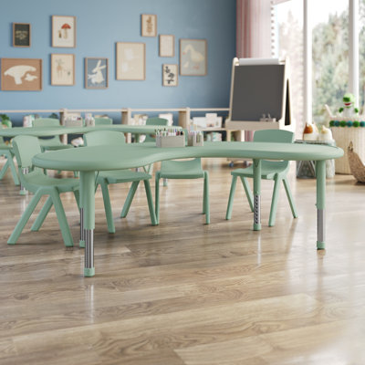 Goddard 35"W x 65"L Half-Moon Plastic Adjustable Activity Table Set - 4 Chairs