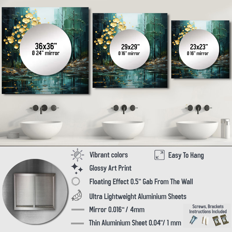 Raahill - Décoration murale miroir carrée forêt pour chambre à coucher, 23 po x 23 po
