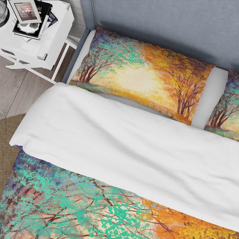 Allée à travers le parc au coucher du soleil d'automne - Ensemble de housse de couette traditionnel - Microfibre de polyester