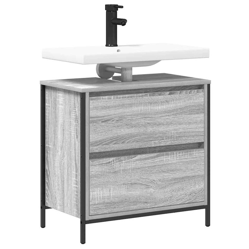 Bathroom Basin Cabinet With Drawers Sonoma Oak 60X34.5X60 Cm, Grey, 60"