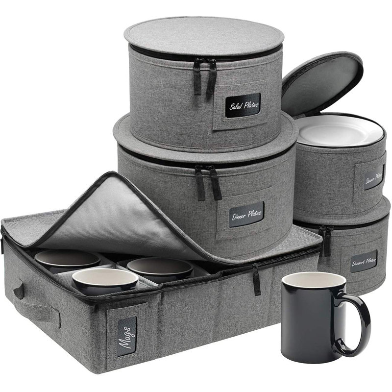 Sorbus 5-Set Stackable Dinnerware Storage Set with Plate Protector, Gray