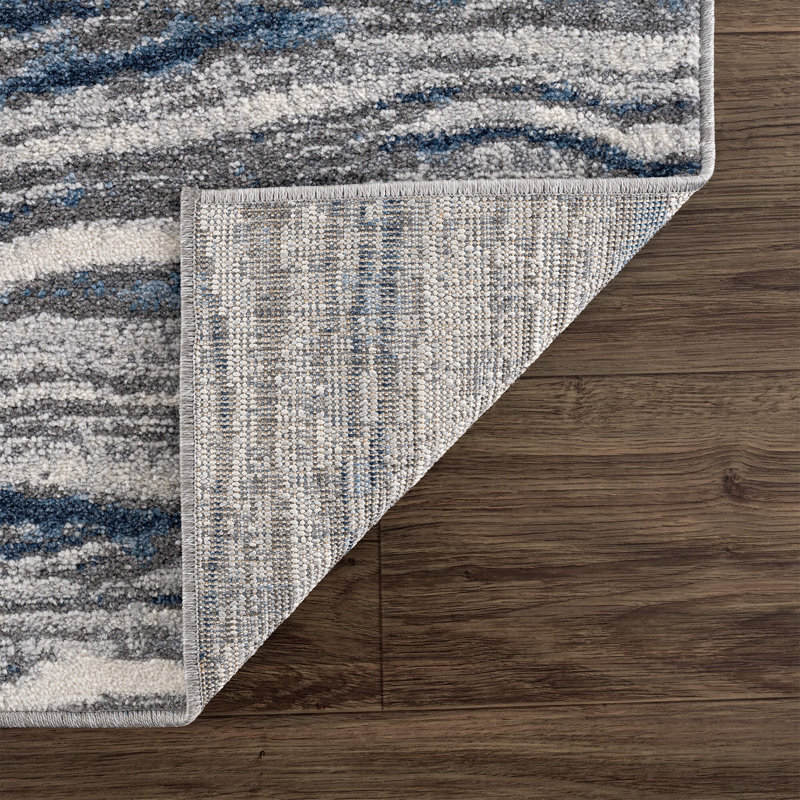 Rectangular Blue and Gray Abstract Synthetic Area Rug