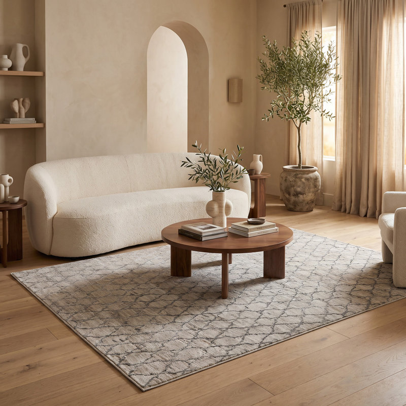 Tapis à motif géométrique beige / brun de 8 pi x 10 pi (7 pi 9 po x 10 pi) de Branch Branch, tapis contemporain, à poils moyens et résistant aux taches