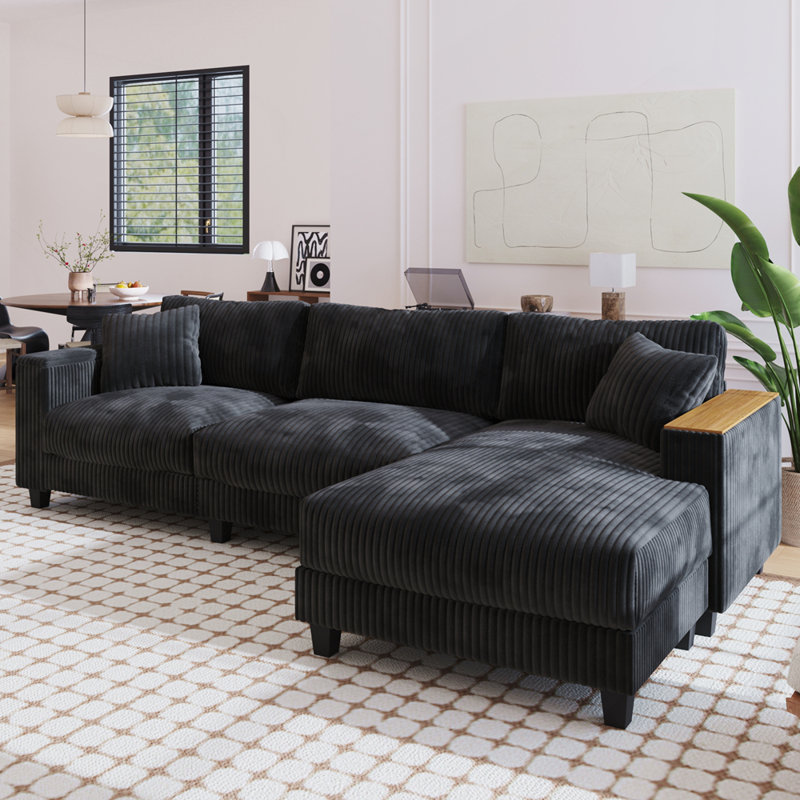 Canapé modulaire en L avec méridienne réversible et rangement caché pour le salon, Noir
