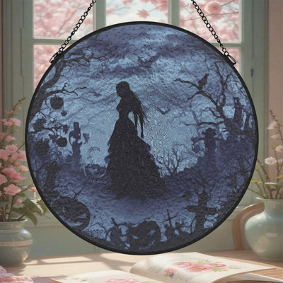 Femme en vitrail hantée avec vitrail de vitrail pour décor de fenêtre