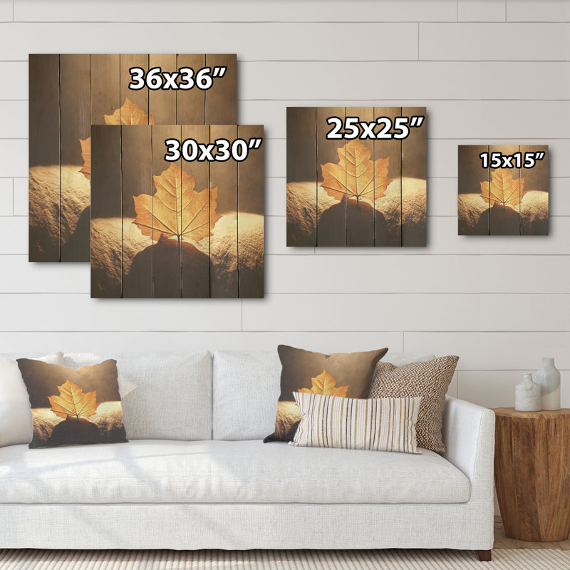Feuille de bronze dévoilée - feuilles, art mural sur bois de pin naturel, H 30 po x l 30 po
