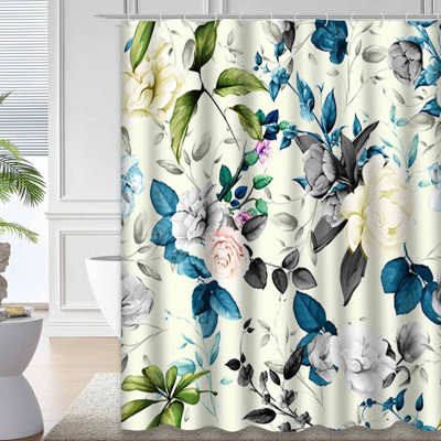 Rideau de douche sans couture à motif floral avec 12 crochets