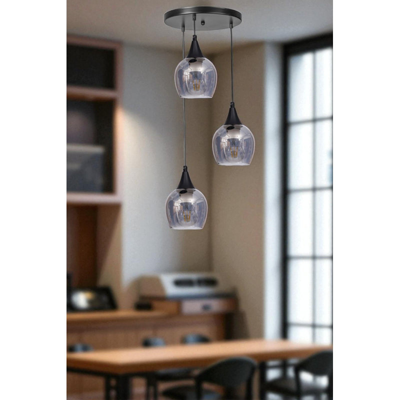 Lustre, Trois lumières, Gris / Noir, 3 niveaux