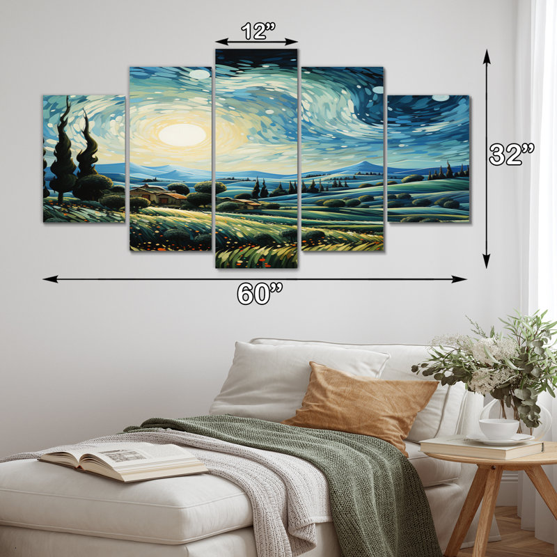 «Vangogh The Swaying Cypress I», reproduction sur toile Vangogh - 5 panneaux
