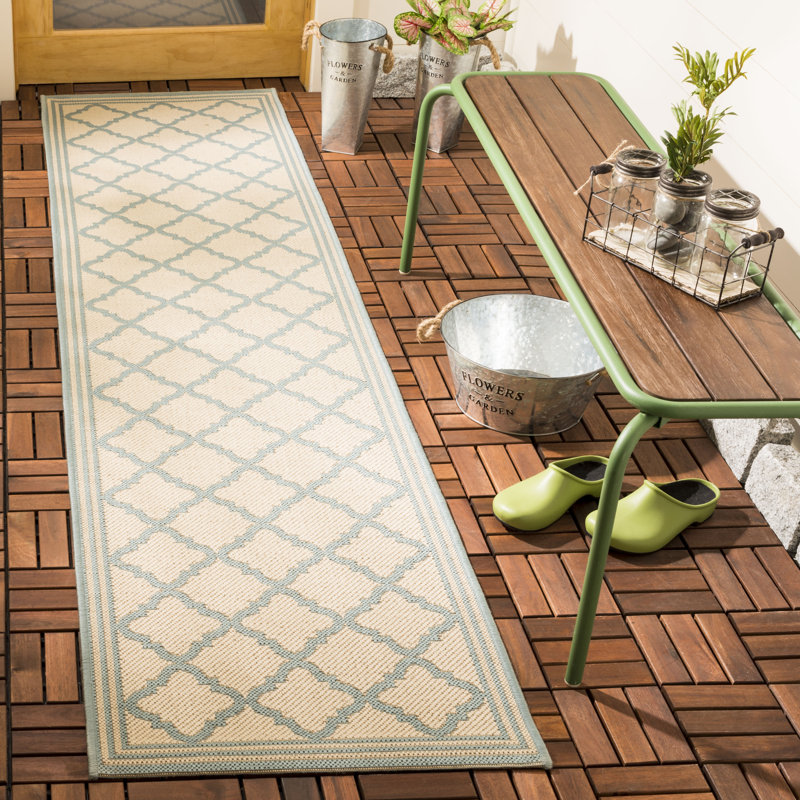 Kittrell Looped/Hooked Aqua Indoor/Outdoor Rug, Runner 61 x 244 cm