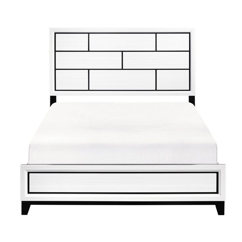 Très grand lit moderne blanc pour la chambre à coucher - Conception de fabrication en faux placage de bois avec rails